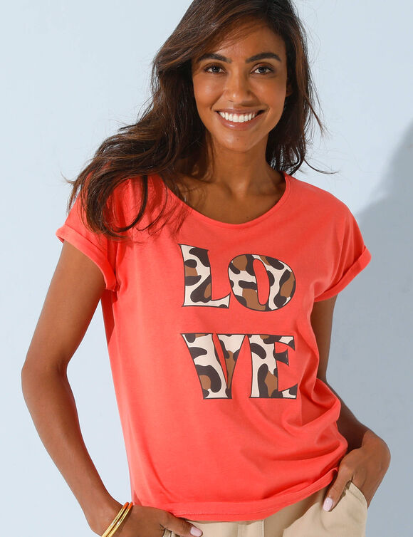 T-shirt loose imprimé "LOVE" (corail)