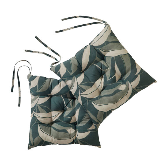 Vierkant stoelkussentje met bladerenprint - set van 2 (groen)