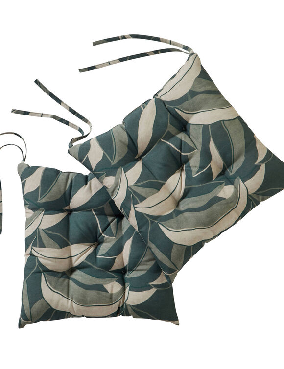 Galette de chaise carr&eacute;e imprim&eacute;e feuillage - lot de 2 (vert)