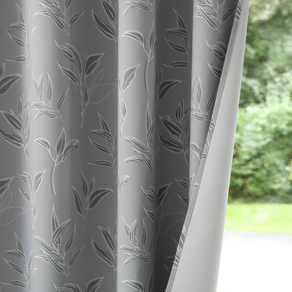 Rideau occultant imprimé petites feuilles (gris perle)