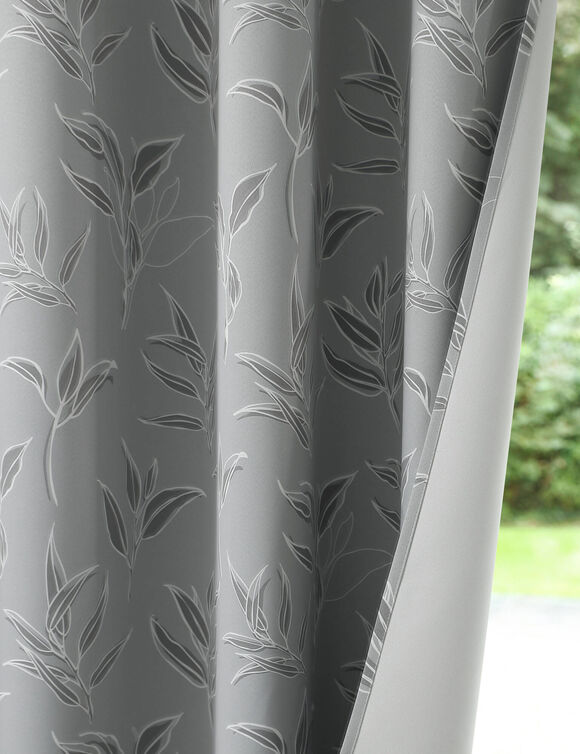 Rideau occultant imprimé petites feuilles (gris perle)