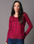 Cardigan boutonné col rond uni, toucher doux (prune)