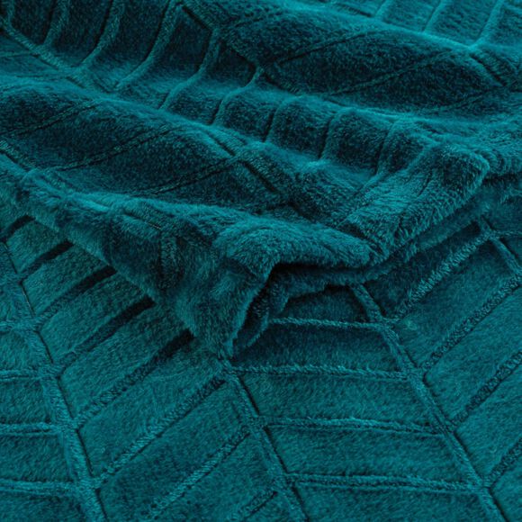Plaid polaire reliéfé toucher peluche  (bleu canard)