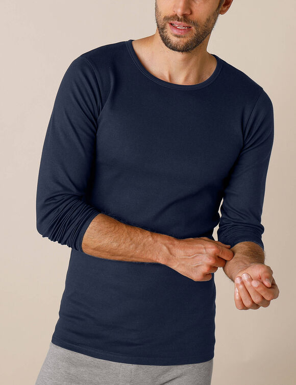 T-shirt sous-vêtement homme col rond manches longues chaleur douce - lot de 2 (marine)
