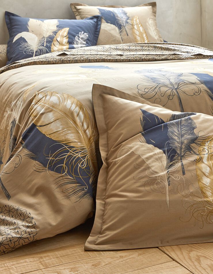 Bedlinnen Pauline in katoen met pluimpjesprint (beige)
