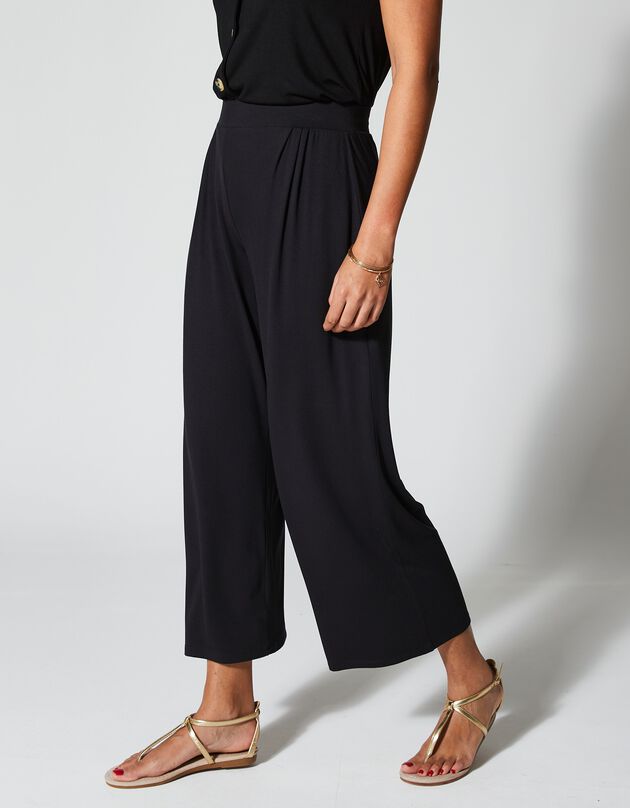 Ruime, effen 7/8-broek in soepel tricot met elastische taille (zwart)