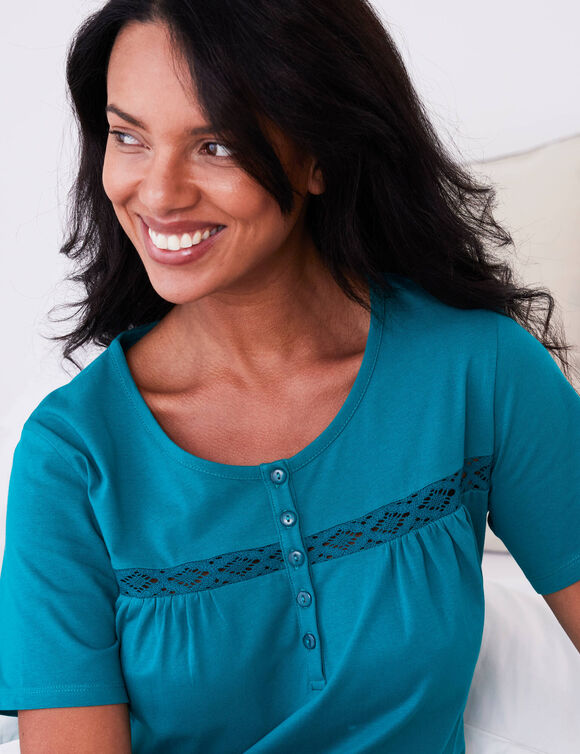 Chemise de nuit longue manches courtes unie (émeraude)