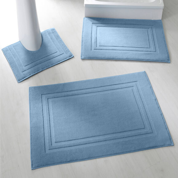 Tapis de bain éponge double liteau (bleu jean)