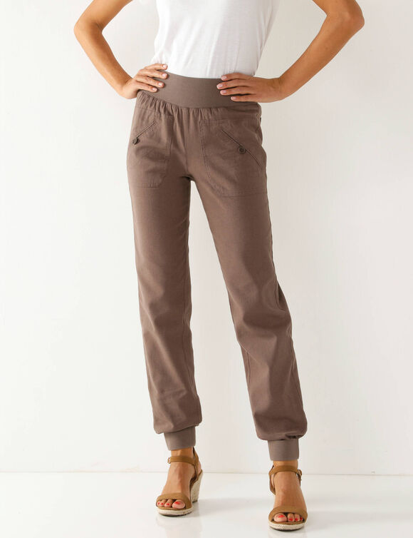 Bloezende broek met elastische taille, linnen-katoen (marron glacé)