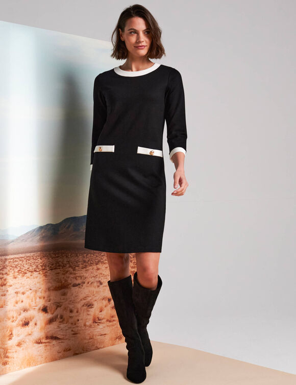 Robe bicolore, maille milano (noir / écru)