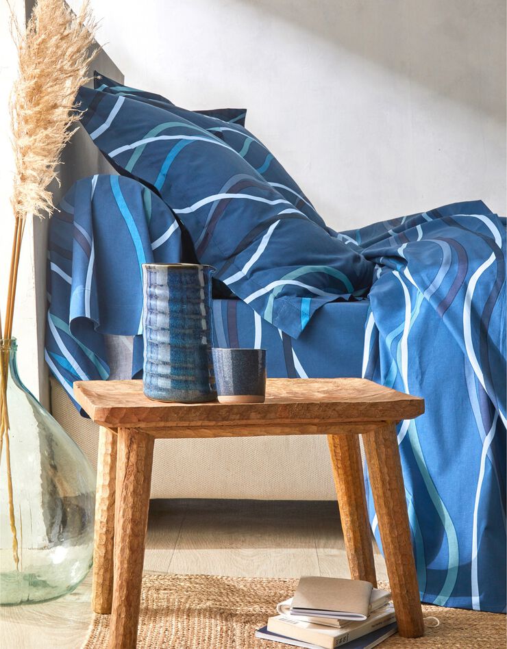 Linge de lit Serpentins en coton imprimé (marine)