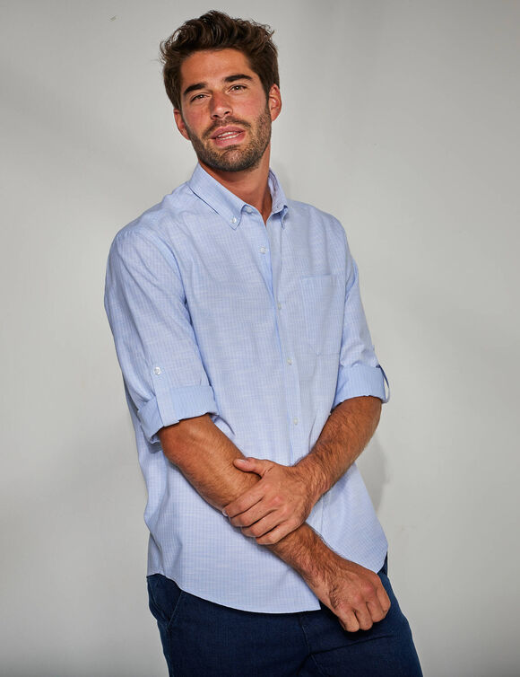 Chemise rayures reliefées manches retroussables (bleu ciel)