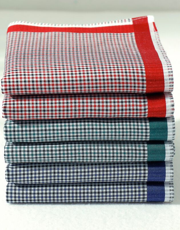 Geruite zakdoeken per set van 6 of 12 (blauw + rood + groen)