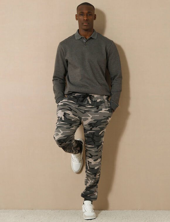Pantalon jogging molleton bas élastiqué (gris camouflage)