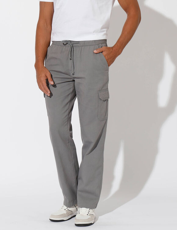 Pantalon cargo gabardine élastiqué (gris)