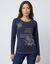 T shirt manches longues imprim&eacute; fleuri (marine)