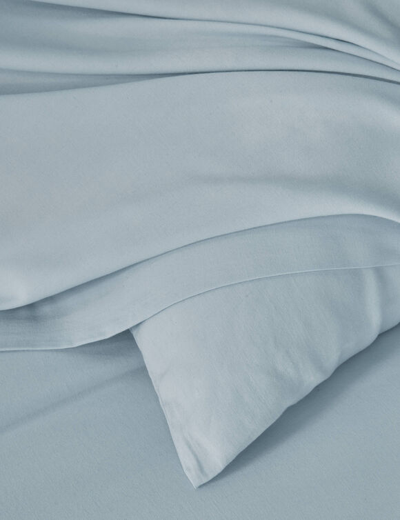 Linge de lit uni en bambou et en lin** (bleu)