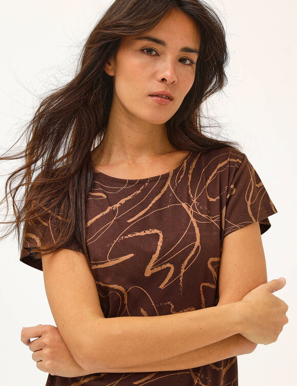 T-shirt manches courtes imprim&eacute; (chocolat / caramel)