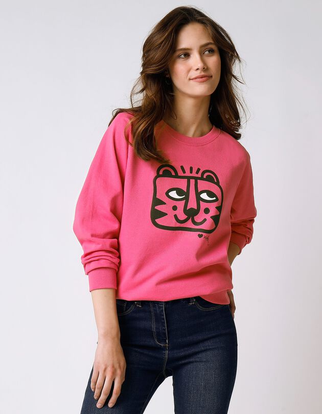 Sweater voor dames, bedrukt molton, collectie LEM (roze)