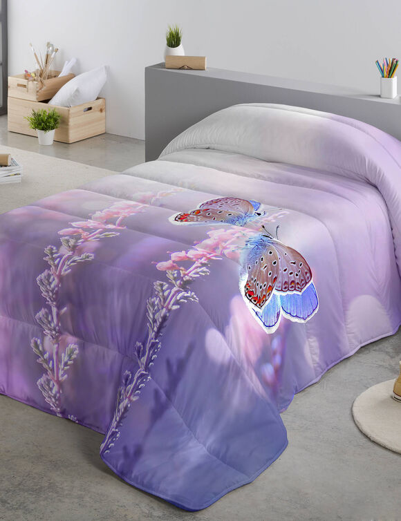 Couette microfibre imprimée papillon 200 g/m² (violet)