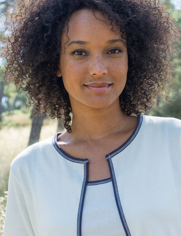 Tweekleurig vest zonder knopen (ecru / marine)