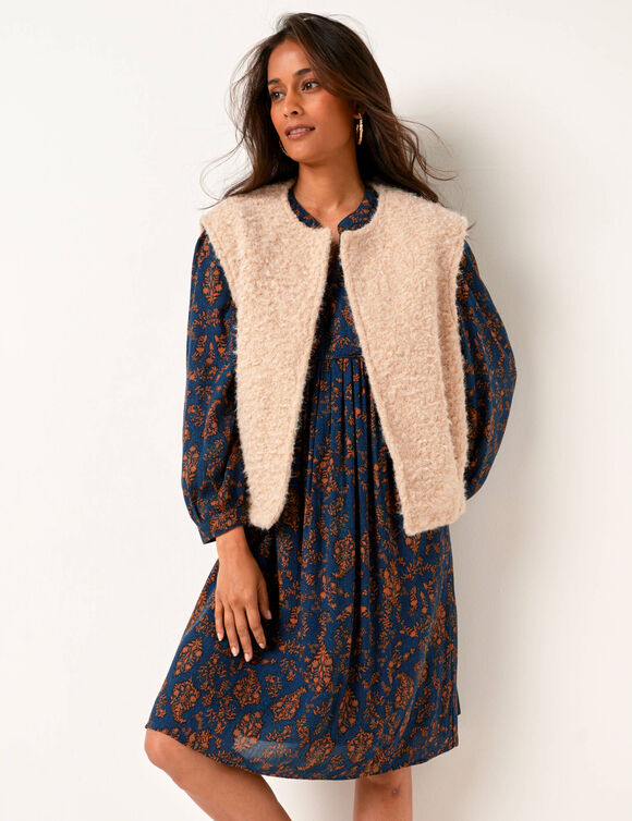 Veste sans manches, maille bouclette (beige)