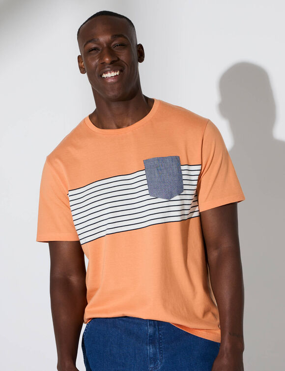 Gestreept T-shirt met korte mouwen (abrikoos)