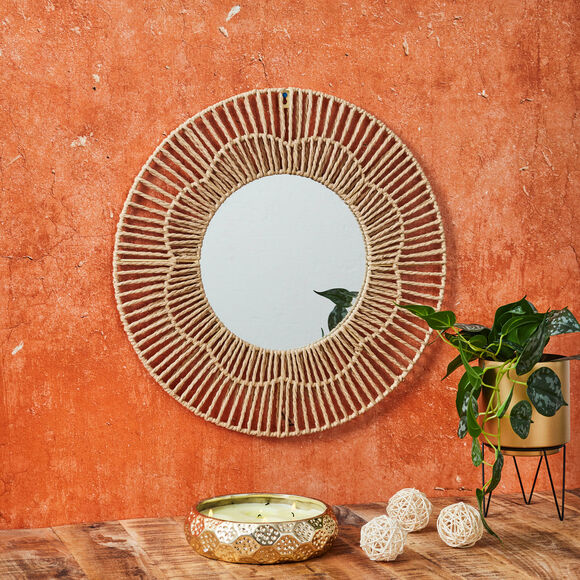 Ronde spiegel in touw (naturel)