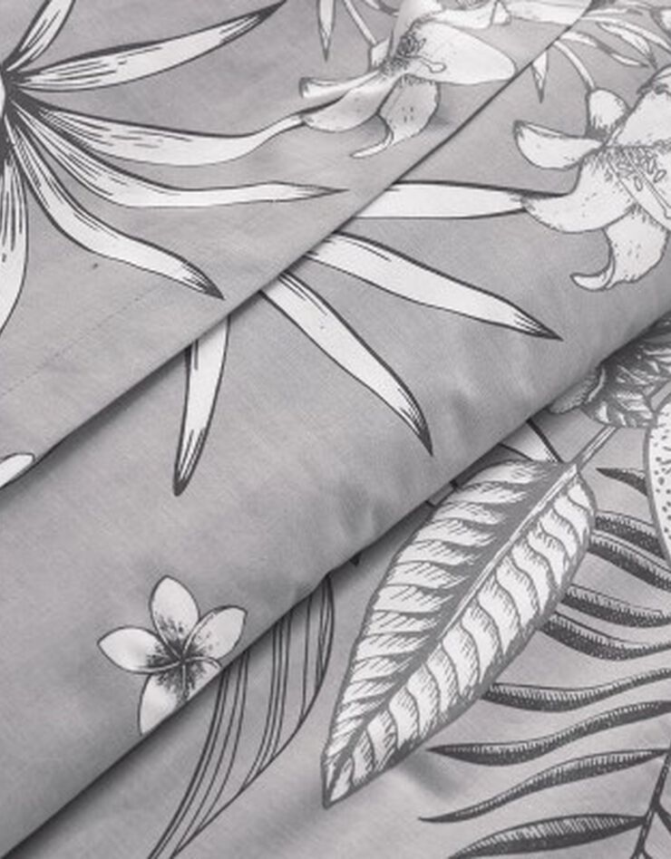 Linge de lit Elyse en coton imprimé fleurs et feuilles de palmes, gris Linge de lit Elyse en coton imprimé fleurs et feuilles de palmes, gris, hi-res image number 5