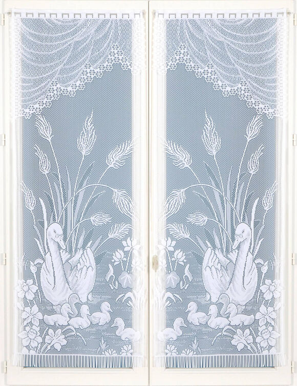 Vitrage droit motif cygnes - paire (blanc)