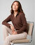 T-shirt col montant zipp&eacute; uni, manches longues (chocolat)