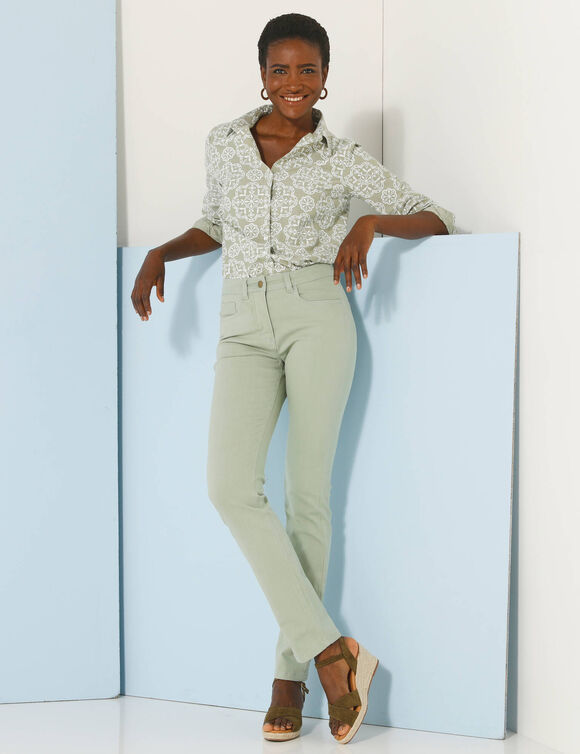 Chemisier chambray imprimé (kaki clair)