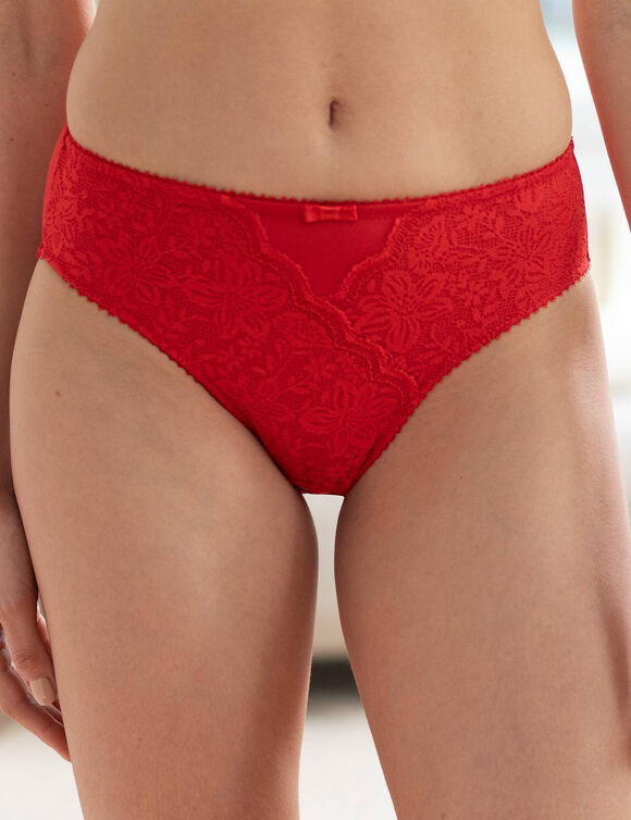 Culotte forme midi taille haute dentelle stretch et tulle Guspini - lot de 2 (rouge)