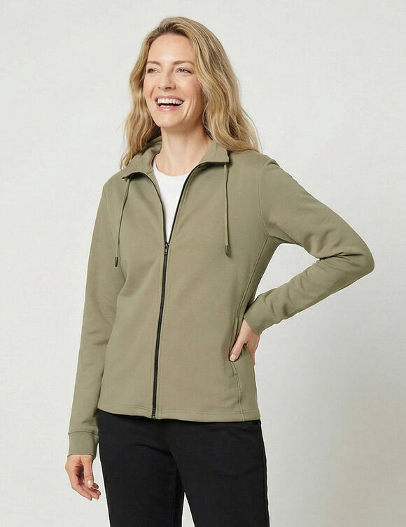 Sweat zipp&eacute;, col montant (kaki clair)