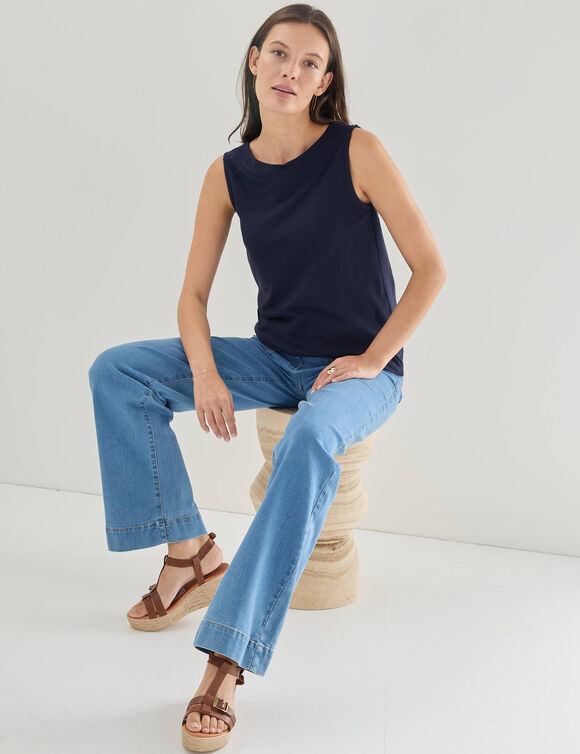 D&eacute;bardeur col bateau uni  (marine)