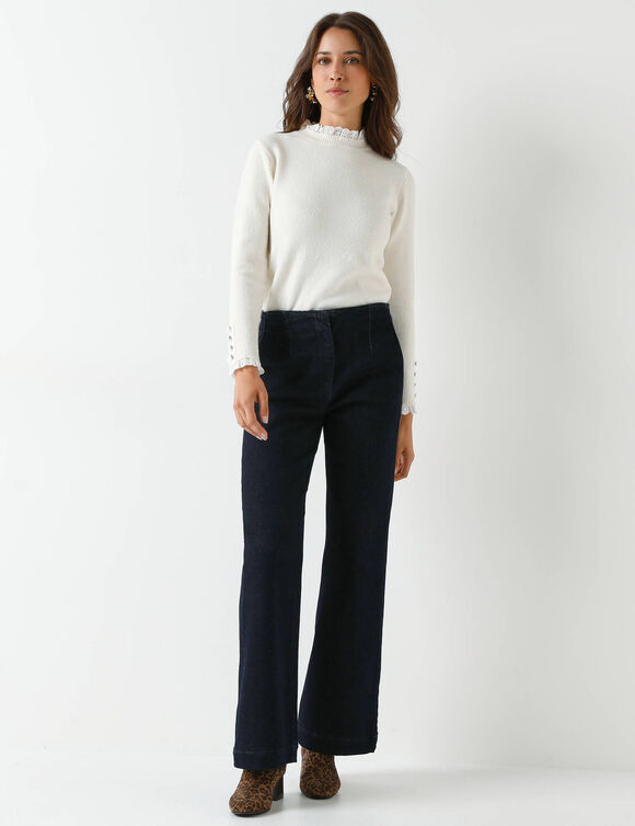 Pull effet 2-en-1, d&eacute;tails broderie anglaise (&eacute;cru)