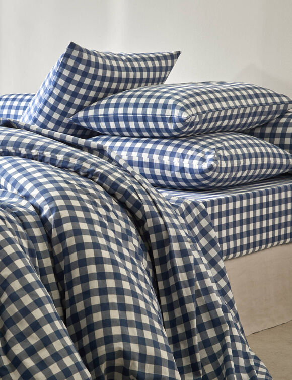 Linge de lit Lou imprim&eacute; carreaux - en coton (marine)