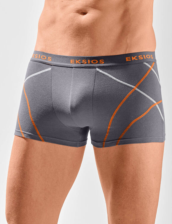 Boxer ferm&eacute; uni &eacute;lastiqu&eacute; surpiq&ucirc;res contrast&eacute;es - lot de 4 (gris / noir)