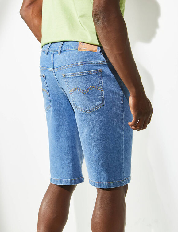 Bermuda denim stretch ceinture élastiquée côtés (bleached)