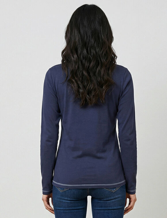 T shirt manches longues imprim&eacute; fleuri (marine)