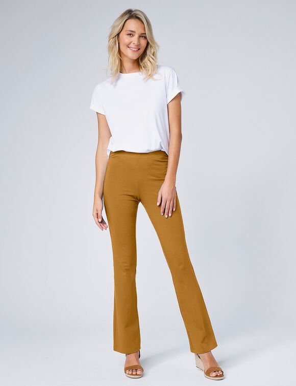 Legging bootcut uni, taille élastiquée (miel)