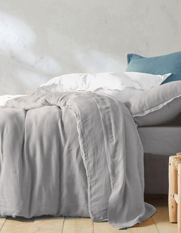 Linge de lit uni lin lavé (gris clair)