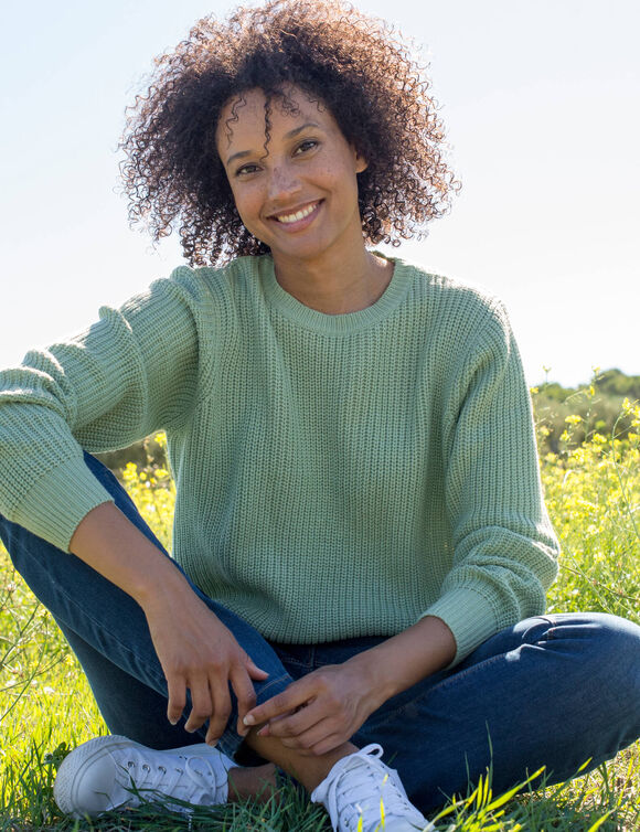 Pull col rond maille anglaise (vert p&acirc;le)