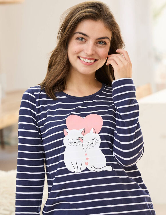 Pyjama manches longues motif "chatons" (marine)