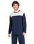 Tweekleurige Athena-pyjamabroek met broek, lange mouwen, katoen (zandkleur / marine)