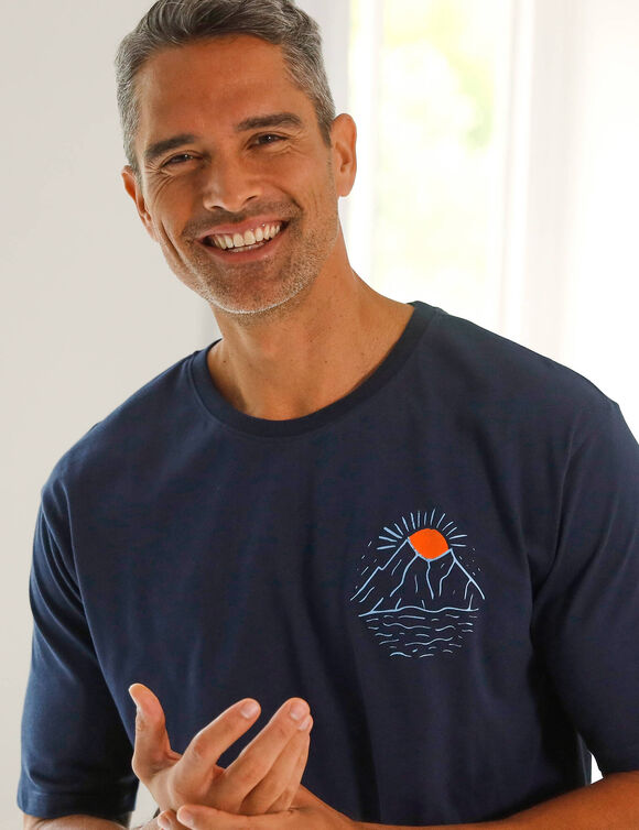 Pyjamashirt in katoen, geplaatste print en korte mouwen (marine)