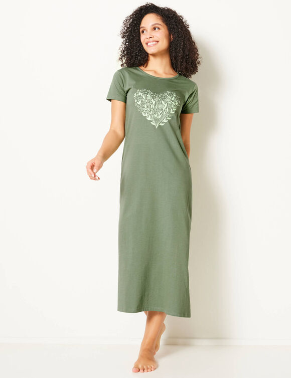 Chemise de nuit longue imprim&eacute;e c&oelig;ur (kaki)