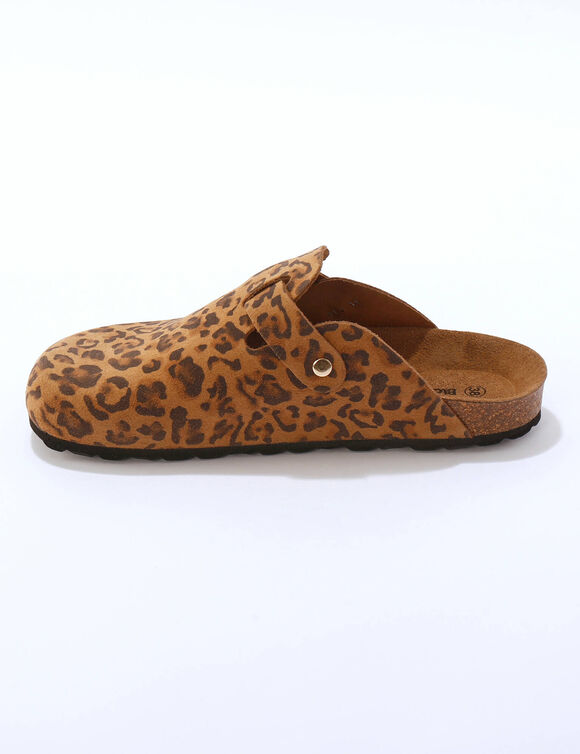 Clogs in splitleer met verstelgesp (bruin / zwart)