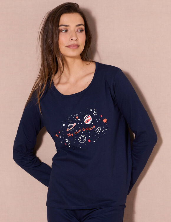 Pyjama met lange mouwen en "galaxy" motief (marine)