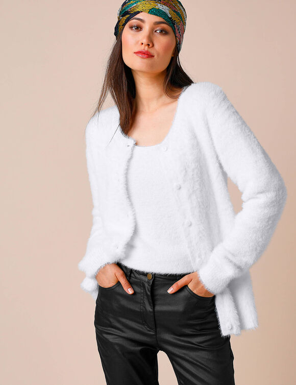 Cardigan maille poilue (blanc cassé)